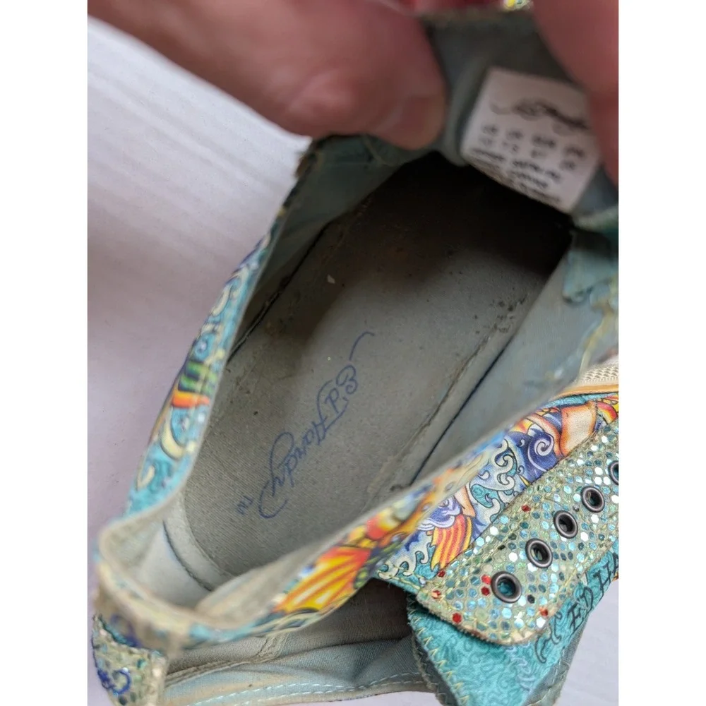 Ed Hardy Womens Size 10 Slip On Shoes Embroidered Glitter Mermaid Y2K Vintage